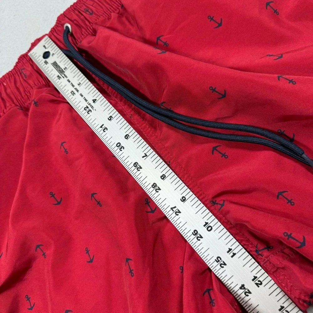 Nautica Mens Red Anchor Print Swim Trunks Drawstring Board Shorts Size S